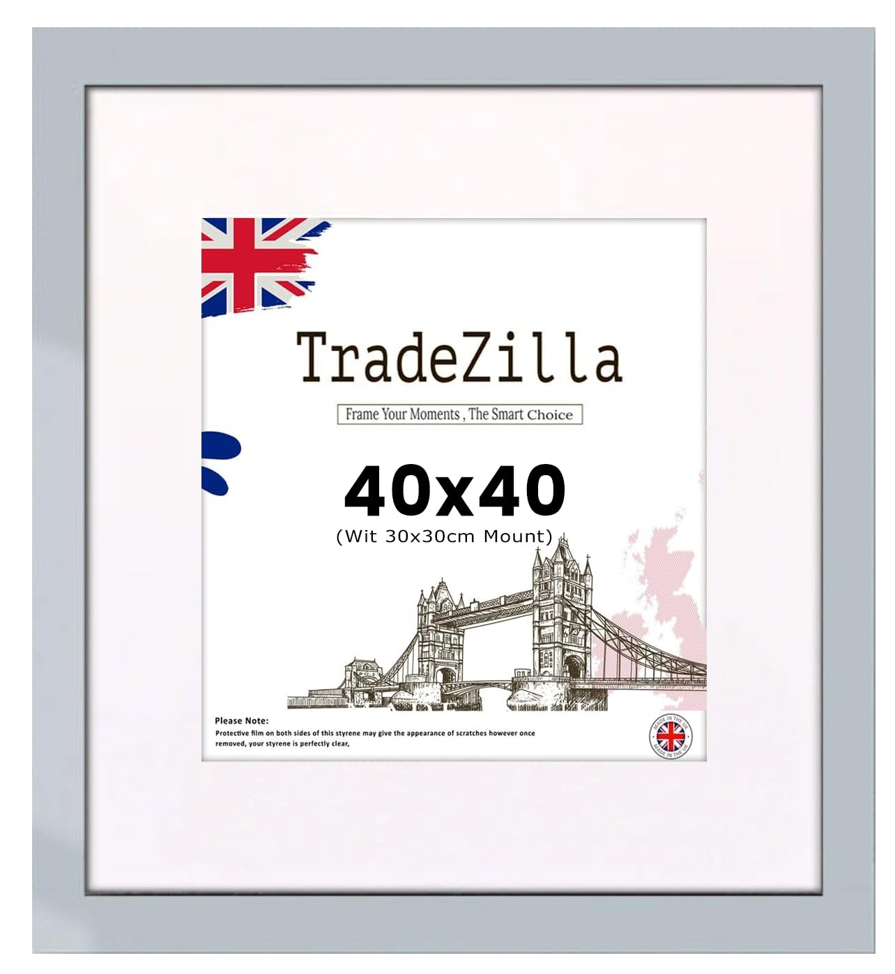 TradeZilla Elegant Light Grey Square Thin Photo Frame in Solid Wood, 40x40cm-Pic Size 30x30cm Picture Display, and Offices with Photo Frame for Personalized Photos, Certificates, (Light Grey) — image 1