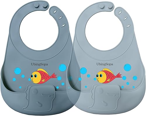 Miniatura 9 de Baberos de silicona para bebés: ajustables, suaves, impermeables y duraderos, con gran bolsillo para atrapar alimentos, aptos para la alimentación