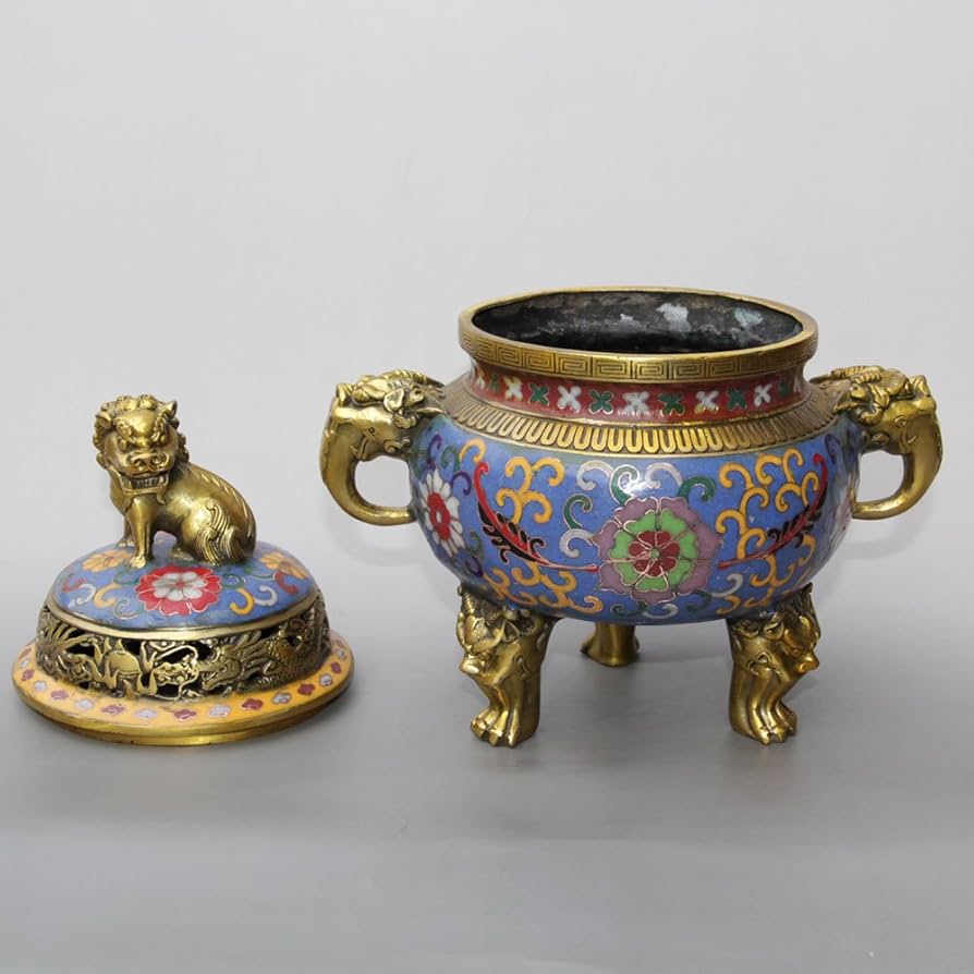 Amazon.co.jp: 中国 真鍮 七宝焼き 龍 獅子頭 柄 香炉 香炉 壺
