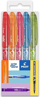 Pilot Frixion Heat/Friction Erasable Rollerball Pen FR7 - Medium Line 0.7mm Tip Nib - Bright Wallet Pack of 5 - Red, Orange, Pink, Light Blue & Lime Green