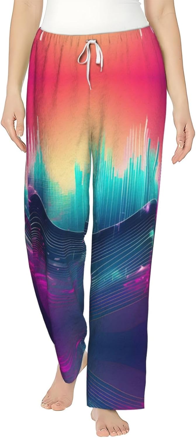Cool Music Sound Wave Print Cozy Christmas Pajama Pants,Flannel Pajama Bottoms,Cater To Various Body Types