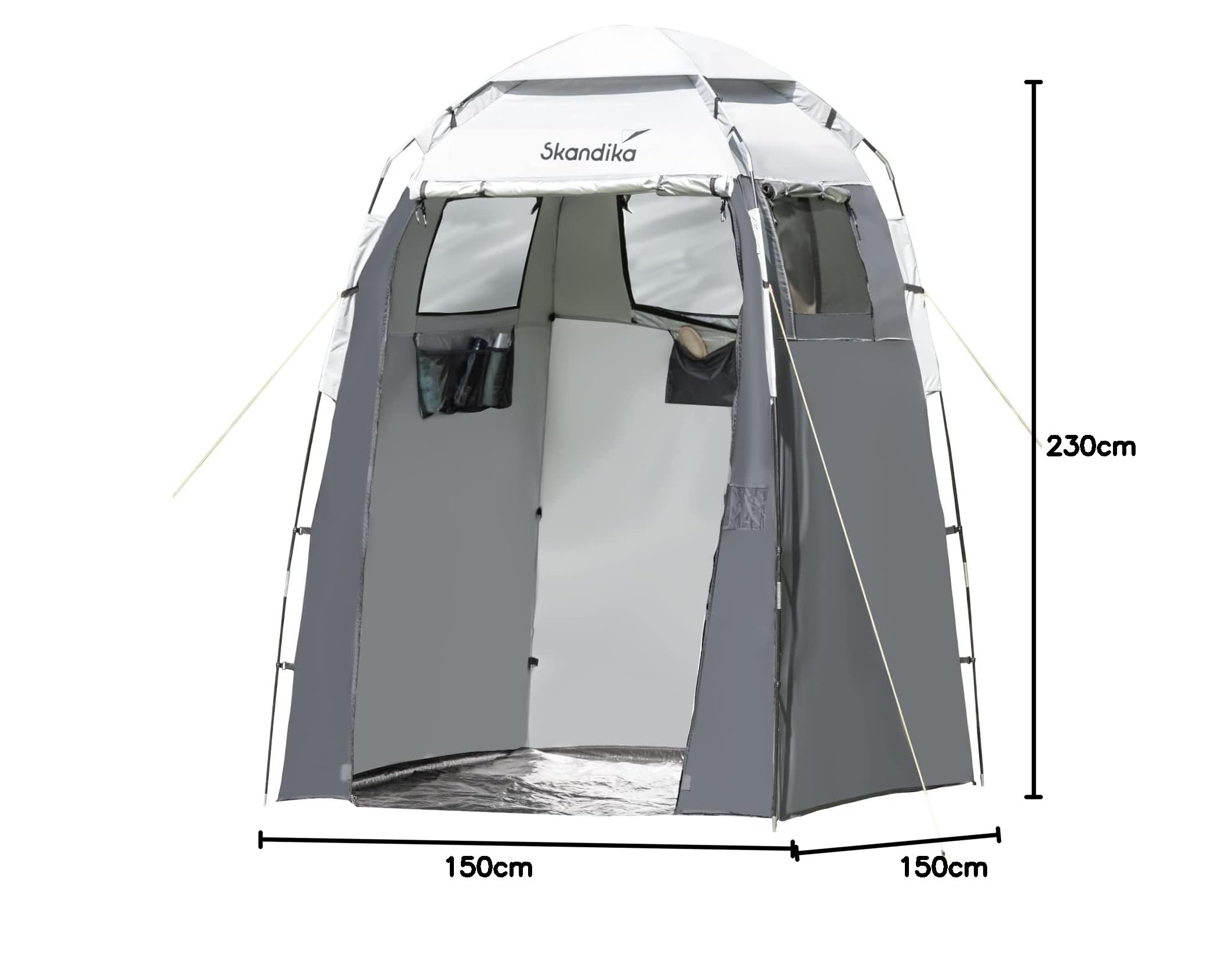 Skandika Camping Duschzelt | großes Umkleidezelt mit 230 cm Stehhöhe, silberbeschichtet, Blickdicht, separater Boden, 3 abdeckbare Fenster, Handtuchhalterung, Duschbefestigung | Toilettenzelt