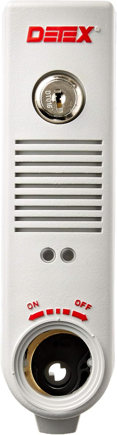Detex EAX-500 Grey Surface Mounted Exit Alarm Piezo Horn Detex Battery Powered Door or Wall Mount Exit Alarm, 2.10" W x 2.375" D x 7.70" L