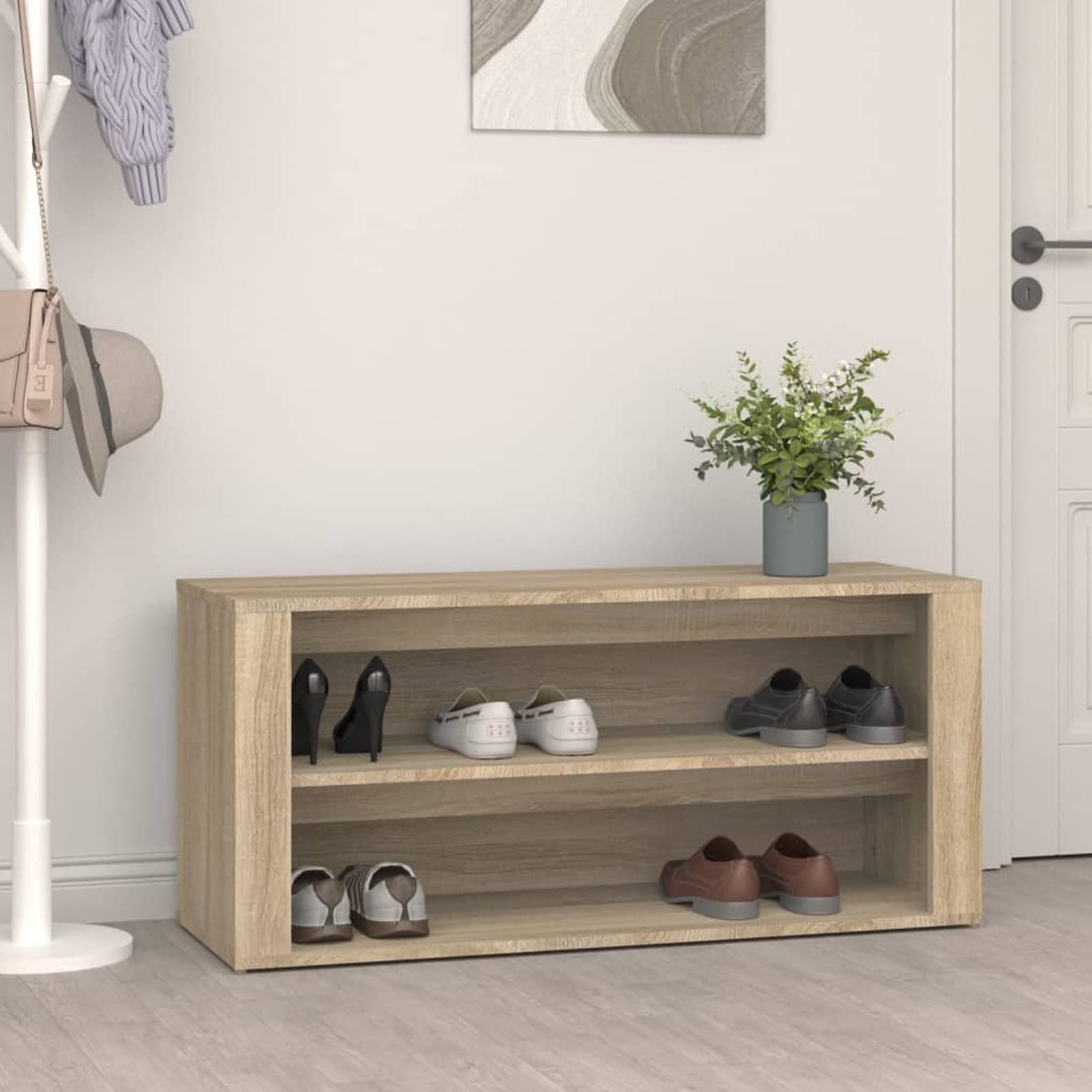 Étagère à chaussures en bois d'ingénierie, organisateur de rangement 100 x 35 x 45 cm