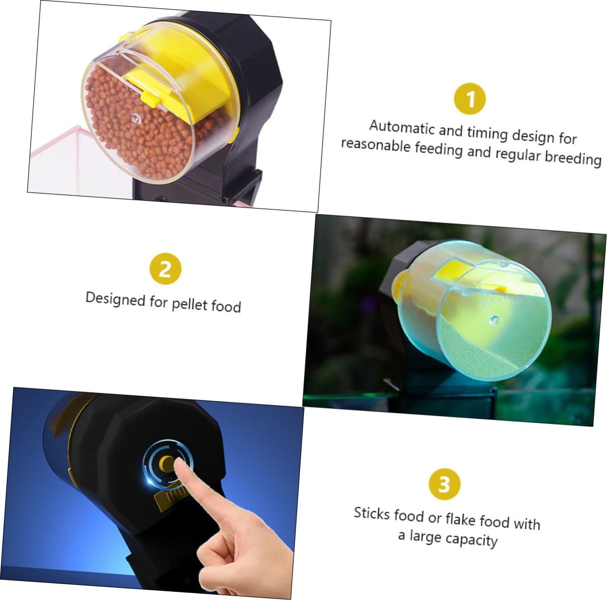 Automatic Fish Tank Feeder with Adjustable Timer, Yellow Plastic Aquarium Feeding Tool for Vacation Use, Compatible with Fish and Turtle Tanks, Battery Not Included