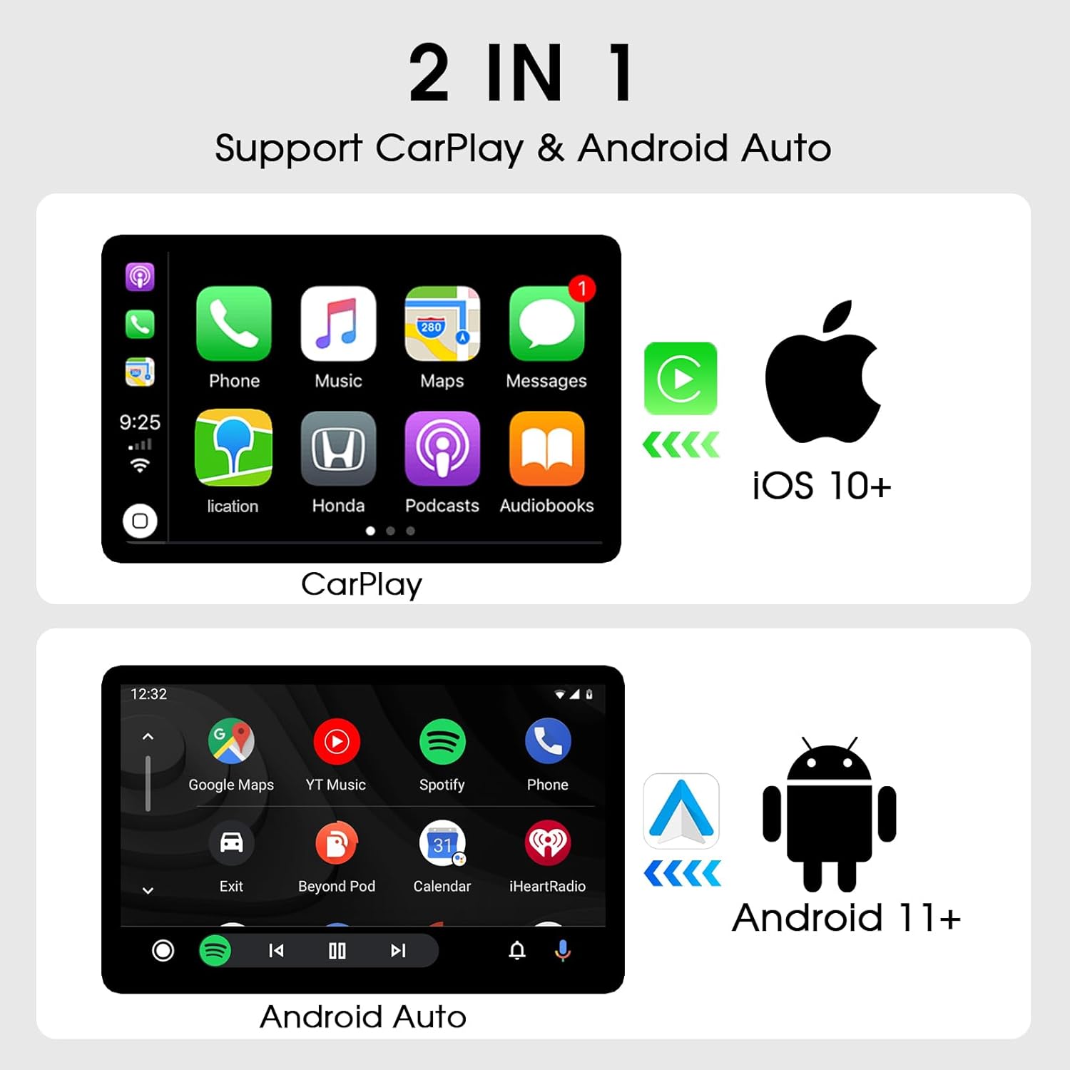 Wireless CarPlay Adapter & Android Auto Wireless Adapter, 2 in 1 Convert USB Bluetooth Wired to Wireless Dongle for OEM Wired CarPlay/Android Auto Cars-Stable Connect to Android & iPhone (Slate Gray)