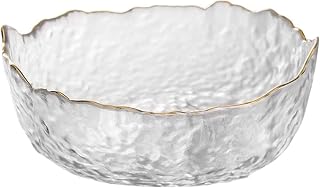 SYXLTSH Crystal Clear Glass Salad Fruit Bowl Flower Shape with Gold Rim - Medium 25oz Serving Dish for Snacks, Dessert, Kitchen Decor