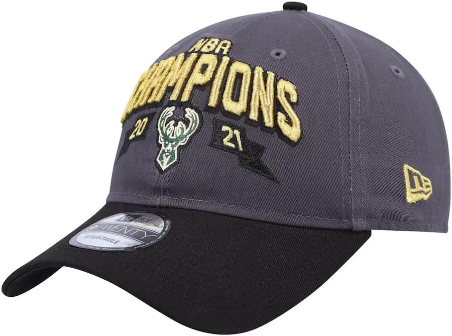 Milwaukee Bucks 2021 Champions Relaxed Fit Adjustable Cap - NBA 9Twenty Gray/Black Baseball Dad Hat