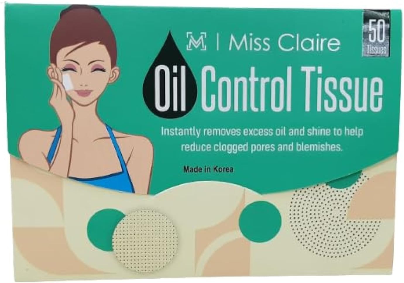Miss Claire Miss Claire Oil Control Tissue, Brown, 50 Count, Clear, 50 Pieces
