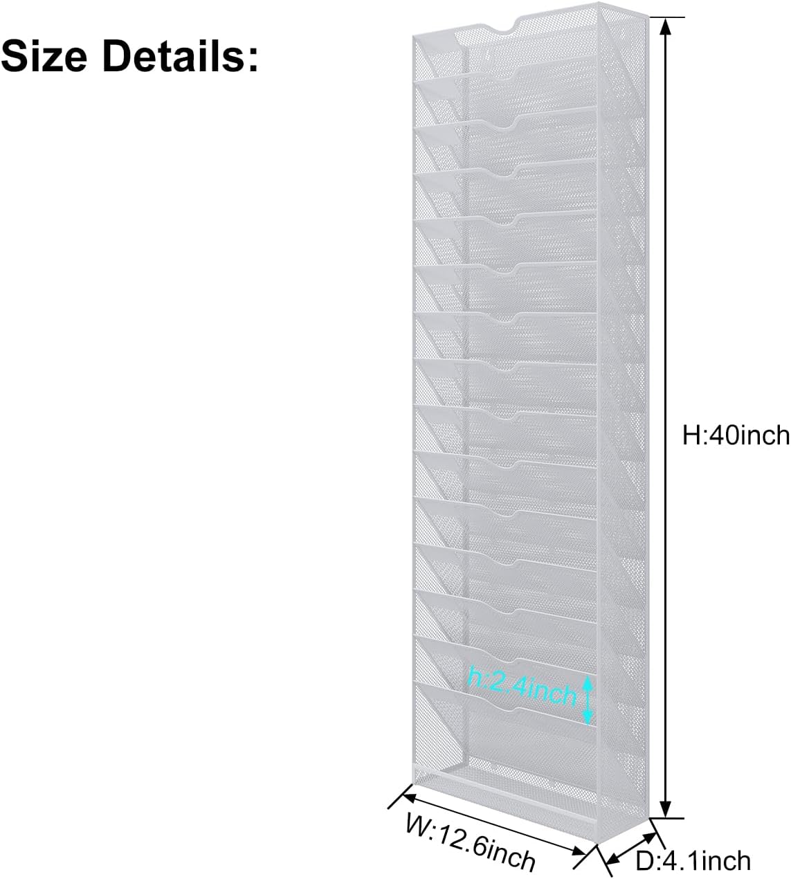 Hanging Wall File Organizer,16-Tier Desk File Mail Holder, Paper Bill Organization For Office Home School, White