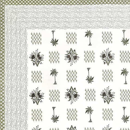 Image of BLOCKS OF INDIA Hand Block Printed 300 TC Cotton Super King Size Bedsheet(106 x 106) (Tree Green)
