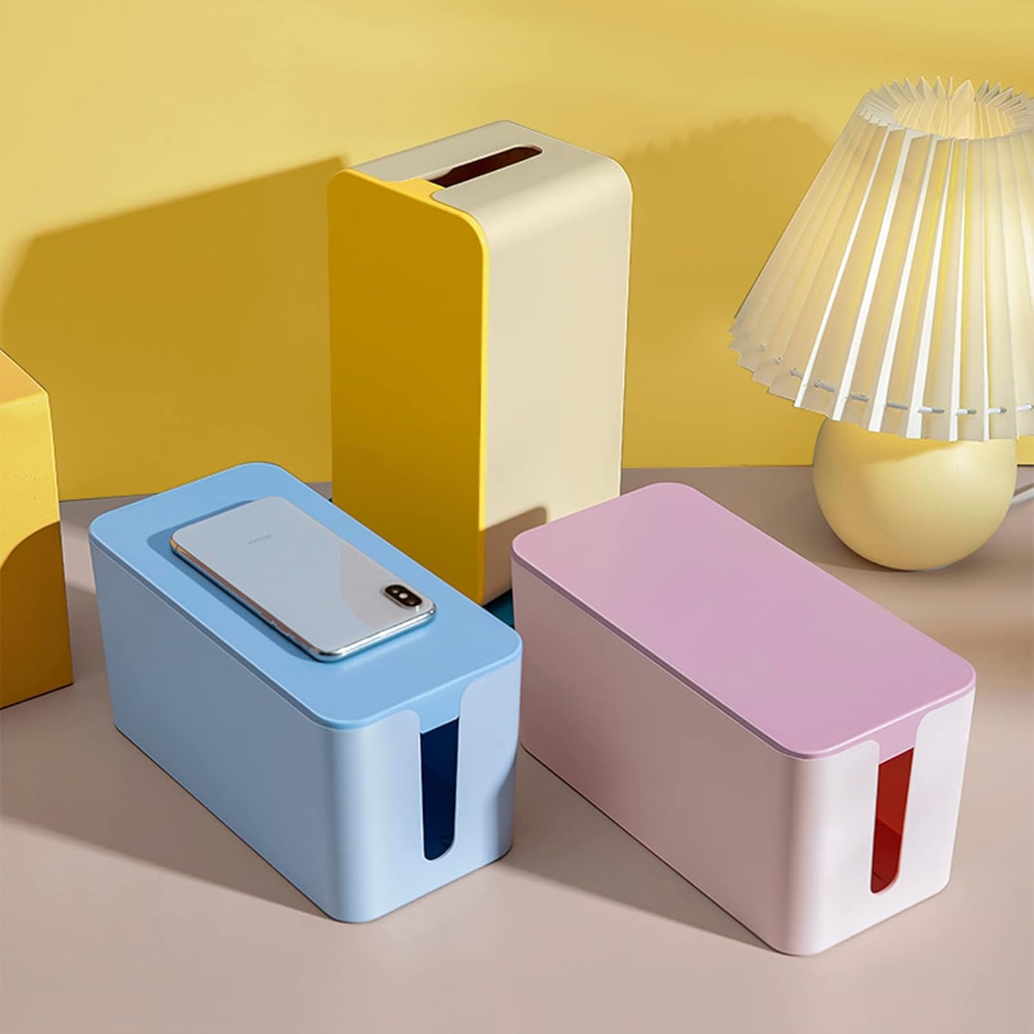 Multifunctional Power Board Storage Box Desktop Plastic Organizer for Cable and Cord Management Storage and Holder Cable Cords Organizer Boxes (Pink-Small)