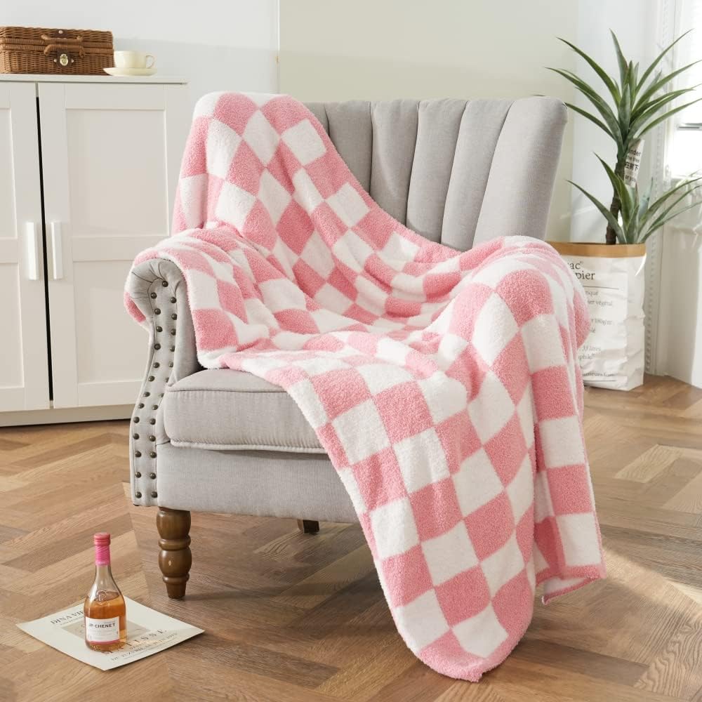 Checkered Throw Blanket Soft Fuzzy Lightweight Warm Preppy
