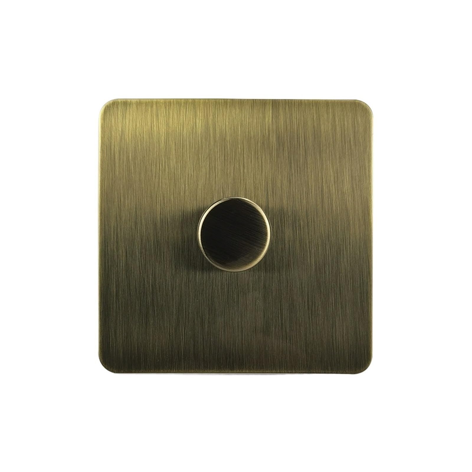 Interruptor de pared WALLPAD con regulador de intensidad, disponible en 1, 2, 3 o 4 posiciones. Perilla moleteada. Panel de acero inoxidable de 2 vías. Placa retro en bronce antiguo.