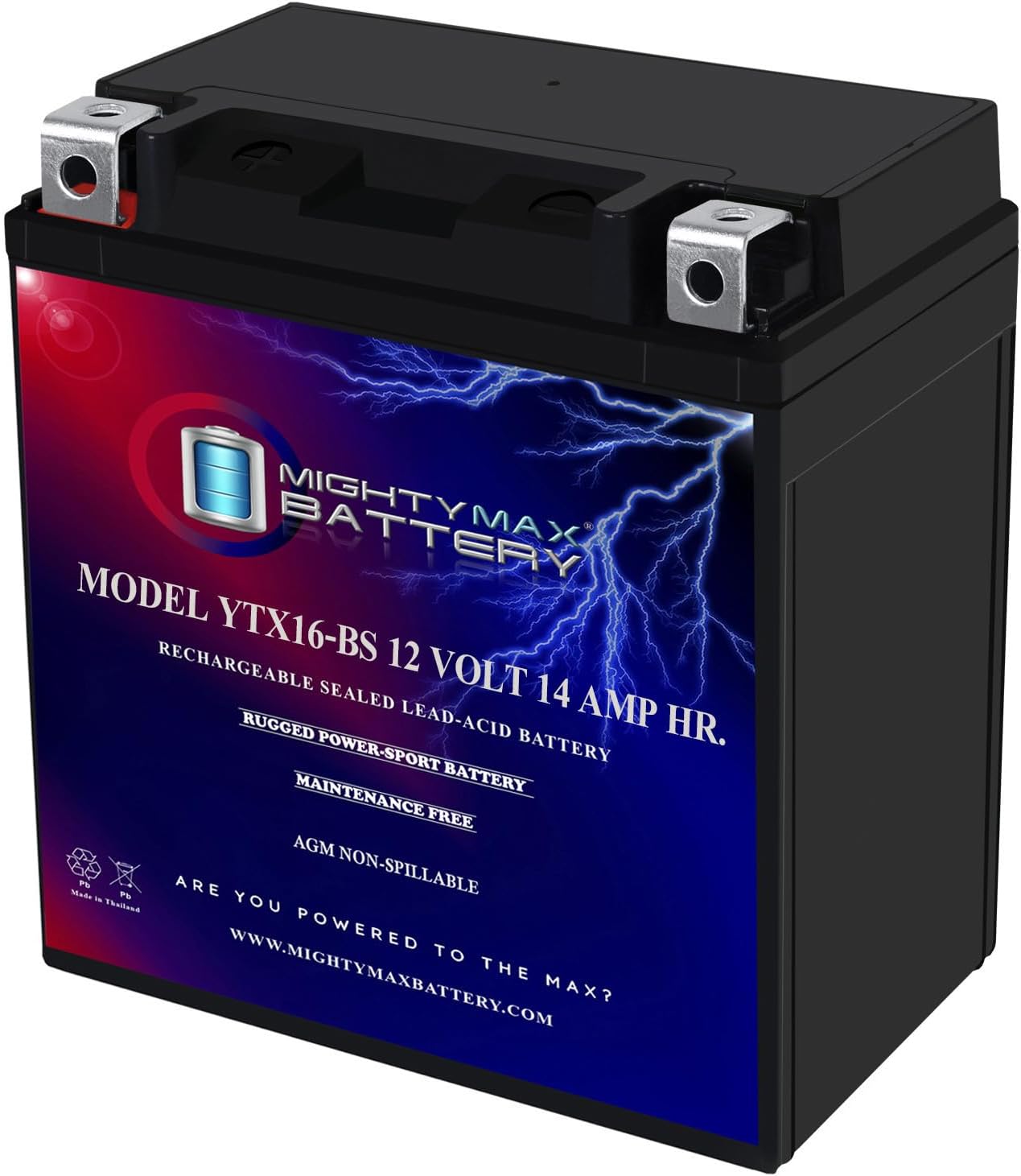Mighty Max Battery YTX16-BS -12 Volt 14 AH, 230 CCA, Rechargeable Maintenance Free SLA AGM Motorcycle Battery