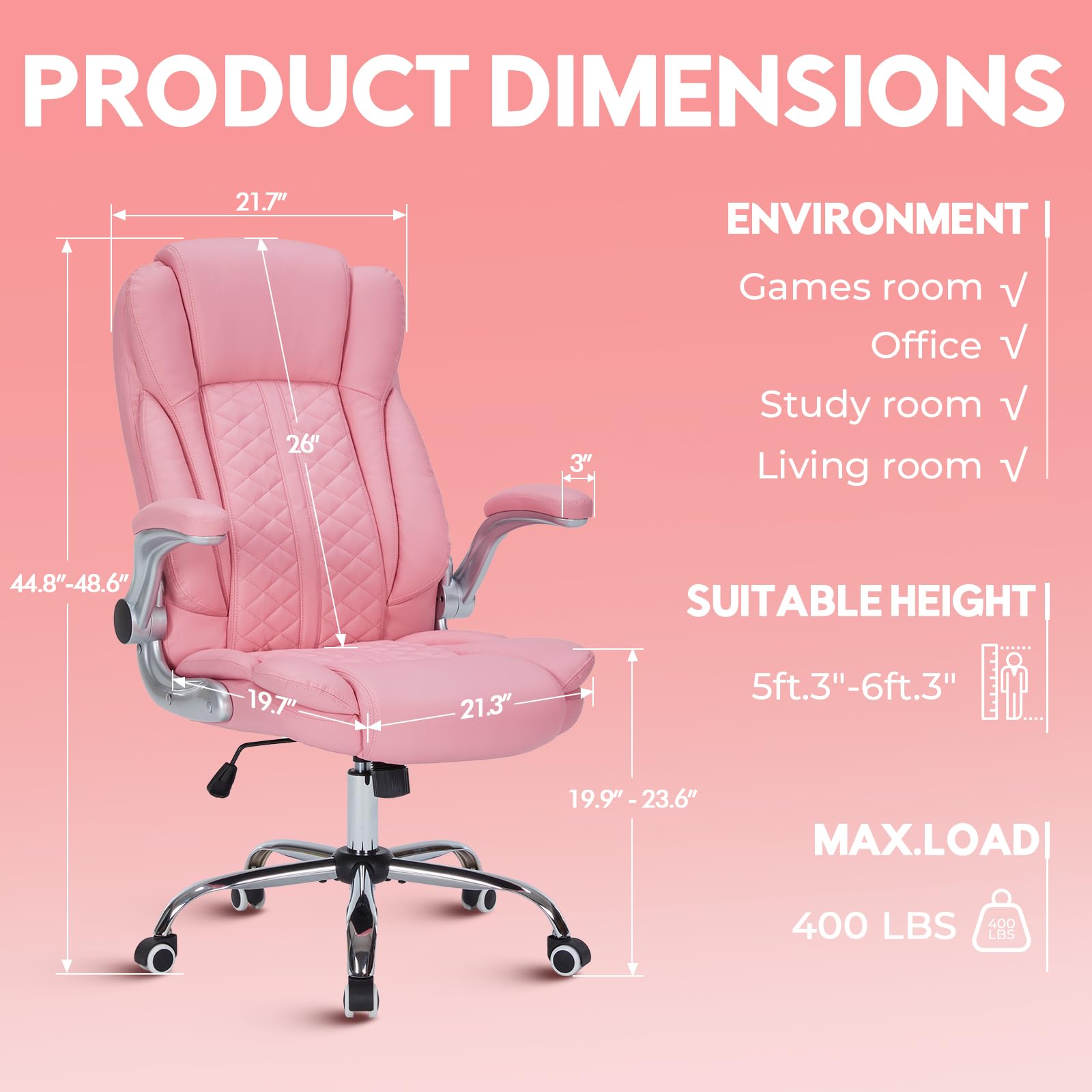 400lbs Executive Office Chair with Flip-Up Armrests Big and Tall Computer Chair for Heavy People Heavy Duty Ergonomic — view 2