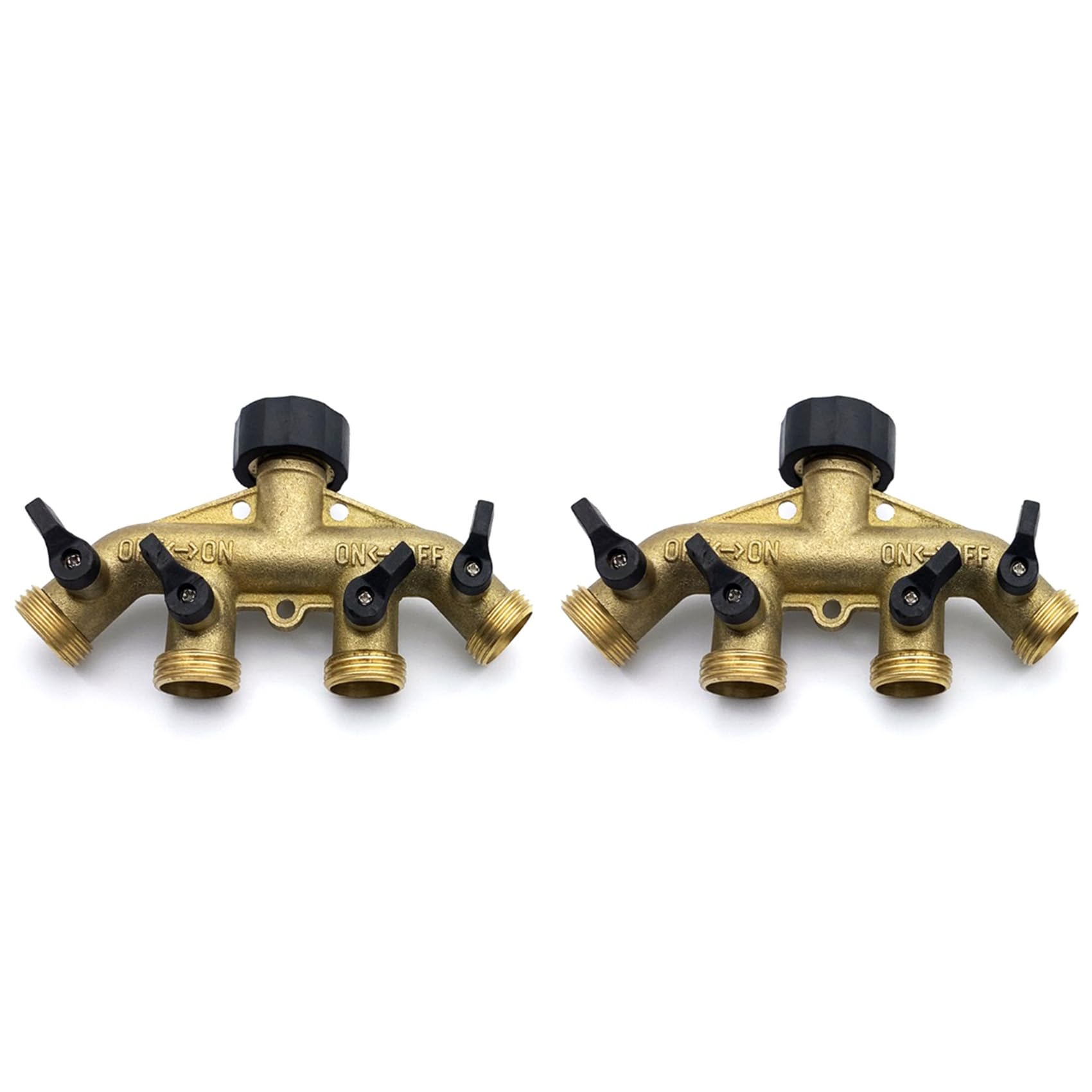 Jnchdghwa 2X 4 Way Brass Hose Splitter, 3/4inch Brass Hose Faucet Manifold, Garden Hose Connector Tap Splitter, Solid Brass-Yellow