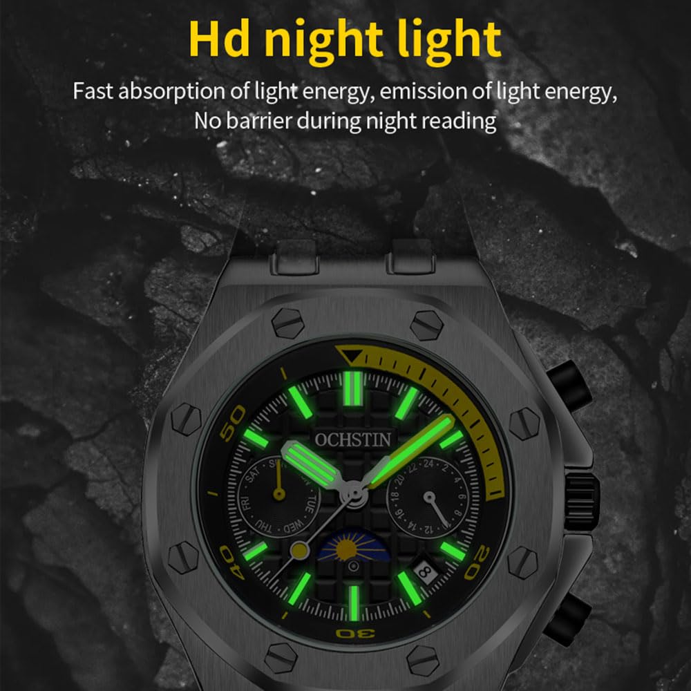 Modische Sportliche Mechanische Uhren Herren-Automatikuhr Mit Mondphase, Wochenkalender, Wasserdicht Tourbillon Armbanduhr, Silikonarmband Und Leuchtzeigern