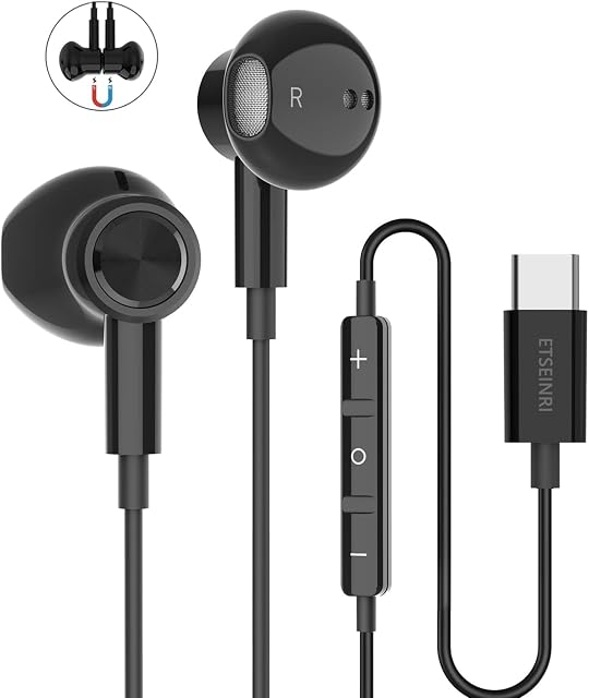 USB C Headphones, In Ear Magnetic USB C Earphones with Mic Volume Control HiFi Stereo USB C Earbuds for G.oogle Pixel 3/4/5, Hua.wei P30 Pro Mate 20, Sam.sung S20 S21, One.Plus 6T and More