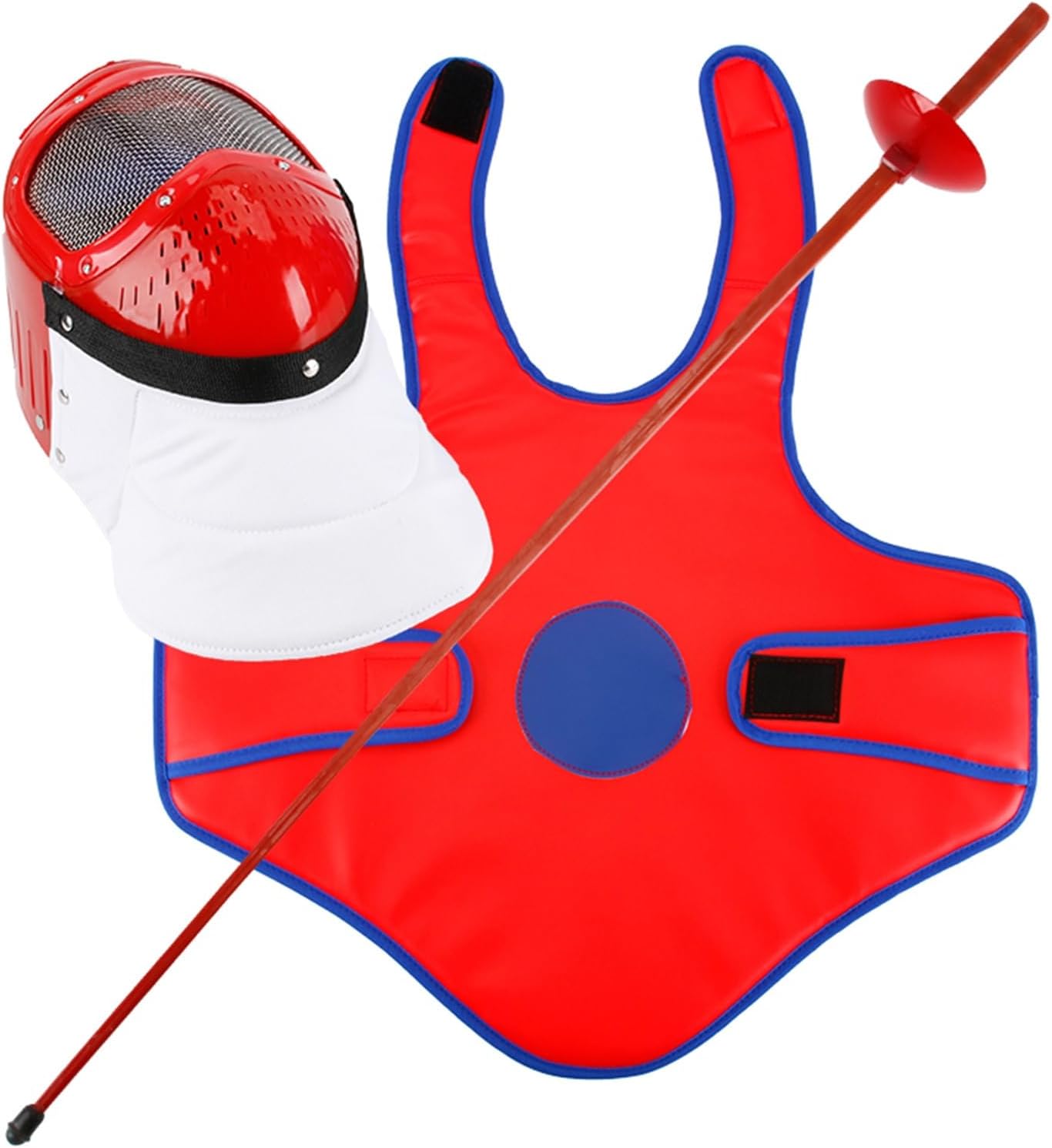 Fencing Practice Sword Kit, Children's Training Equipment, Protective Vest, Protective Mask, 38.6" Plastic Fencing Foil with Sound(Blue)