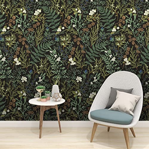 Meihodan Tropical Moss Leaf Peel And Stick Wallpaper Black Floral Self Adhesive Removable Floral Contact Paper For Bedroom Walls Cabinets 17.7In X 9.8Ft #TOP2