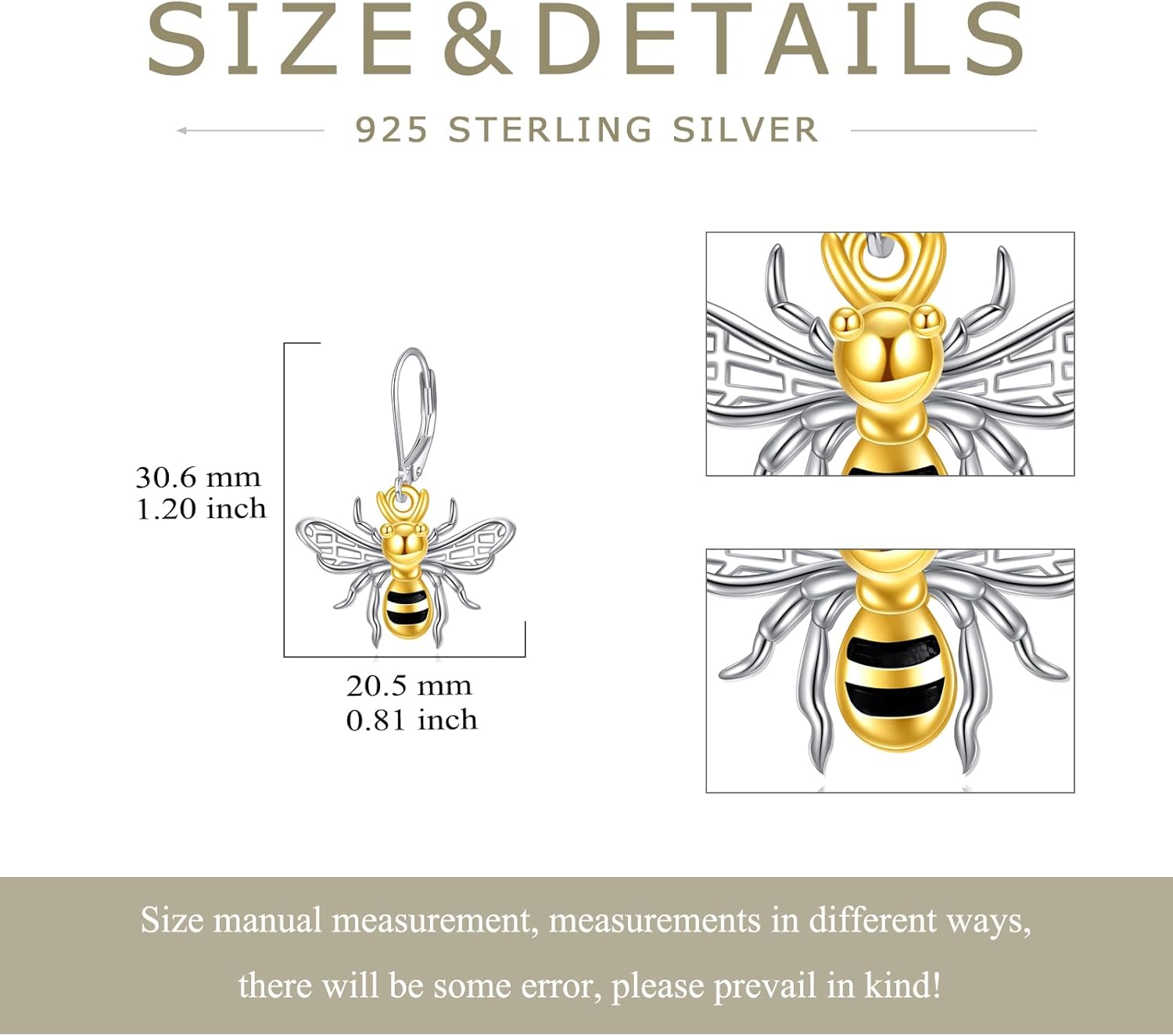 KZX Bumble Bee Leverback Earrings for Women 925 Sterling Silver Dangle Drop Earrings Jewelry Gifts for Mother Sister - Image 5