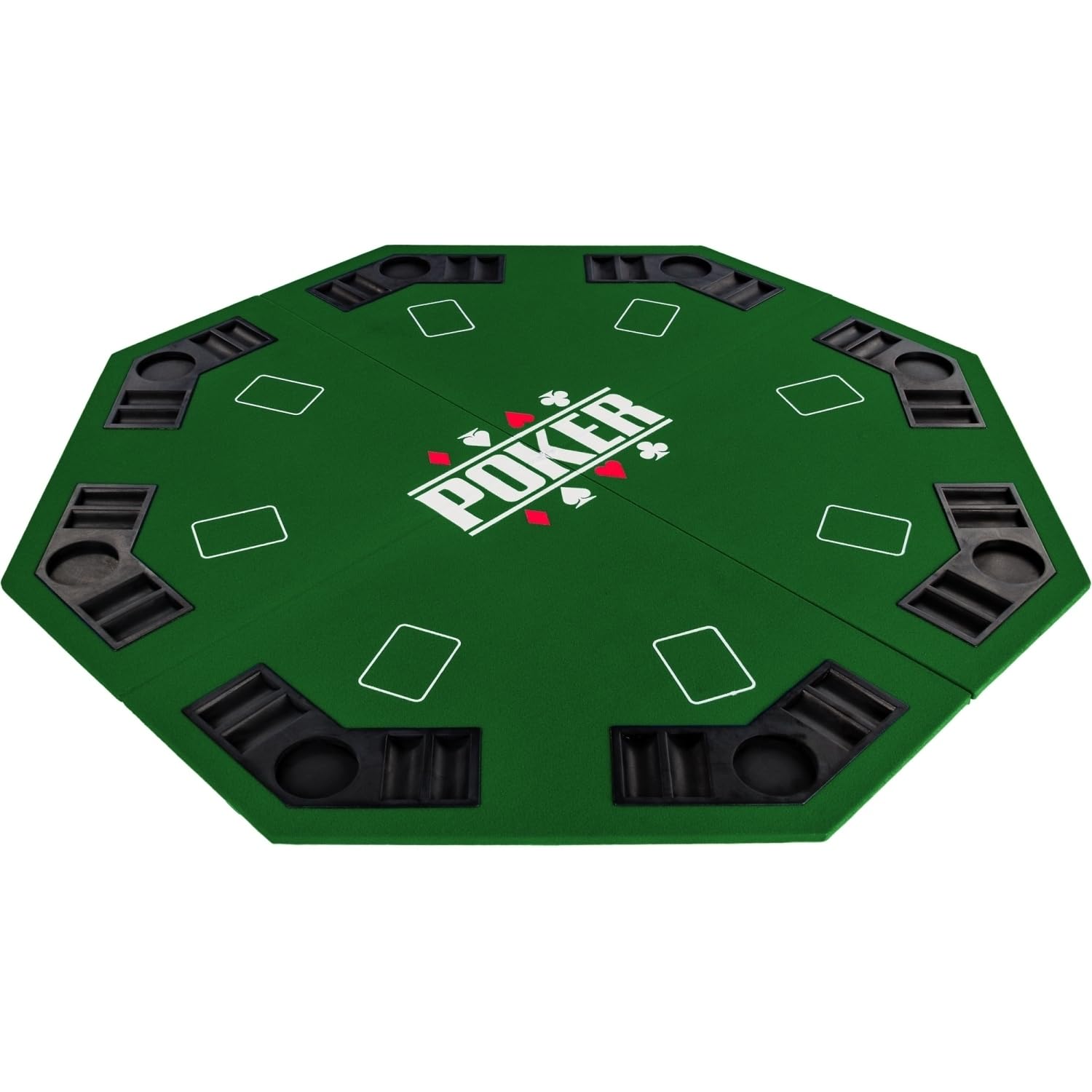 GAMES PLANET Faltbare Pokerauflage Full House 120x120 cm achteckig MDF 8 Getränkehalter 8 Chiptrays grün