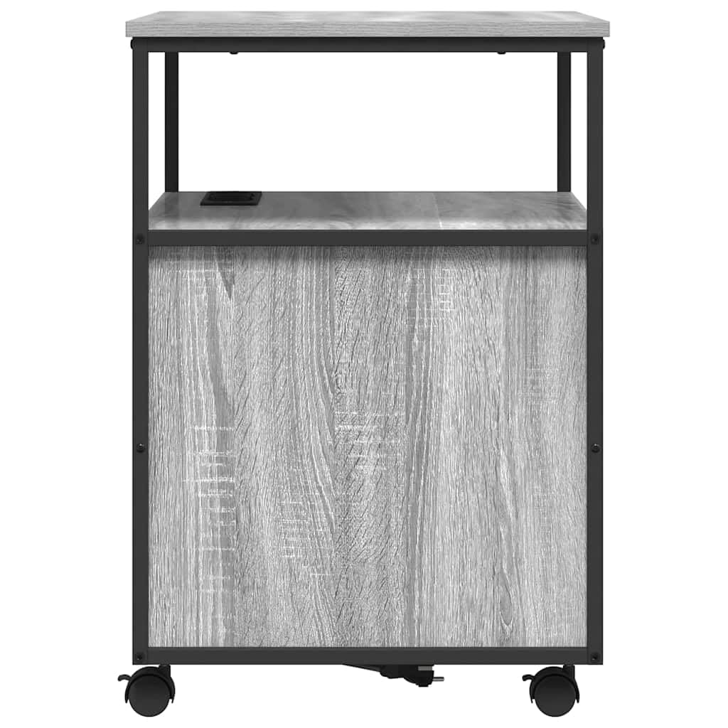 Cabina Con Stazione Di Ricarica Grigio Sonoma 61x46x67 Cm | Legno multistrato, telaio in acciaio, 3 ripiani regolabili, ruote, per ufficio domestico
