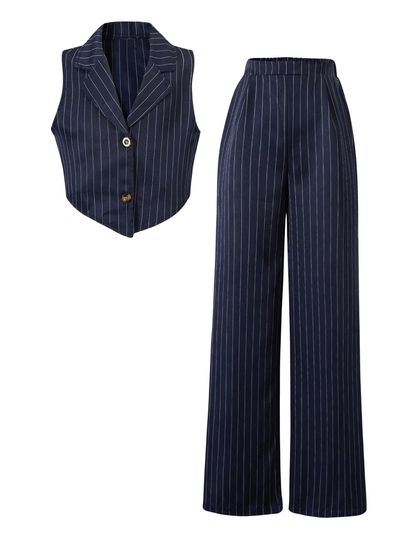 Floerns Completo da ragazza in 2 pezzi elegante a righe senza maniche gilet e pantaloni lunghi elastici casual