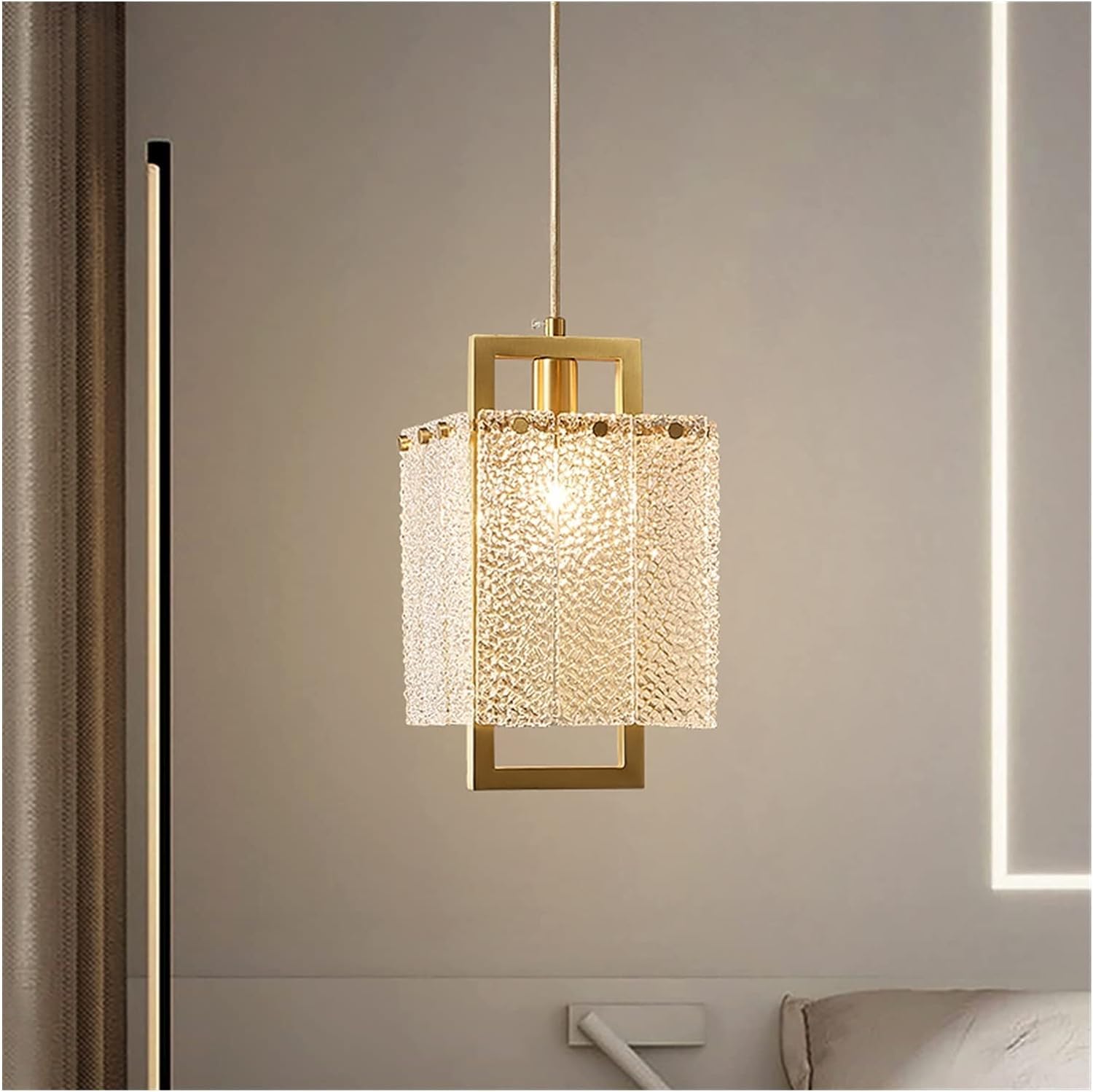 ASerZenith Led Modern Chandelier Lamp, Modern Luxury Small Copper Chandelier Gold Long Hanging Lamp