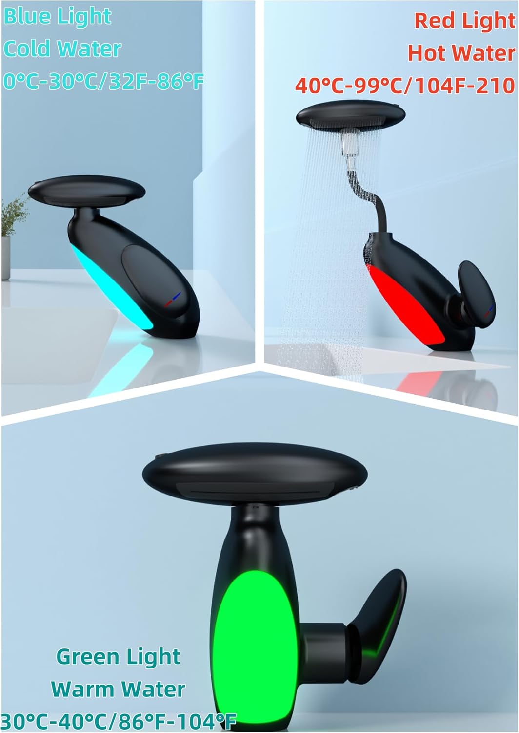 LED Bathroom Sink Faucet with Pull-Out Sprayer - 4 Modes (Waterfall Included) | 360° Rotating Spout, Single Hole Modern Washbasin Tap with LED Light