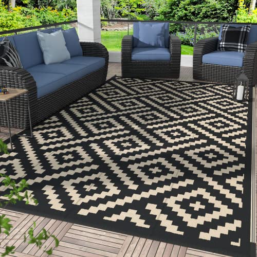 GENIMO 5x8 Outdoor Rug Waterproof, Reversible Mats, Area Rug, Plastic Outside Carpet, Geometric Rv Mat for Patio Camping Rv Picnic Backyard Deck Balco