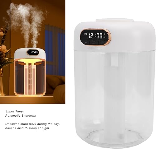 Miniatura 5 de Diydeg Double Spray Air Humidifier for Bedroom, 3L Quiet Cool Mist Humidifier with Night Light, 28 Hours Continuous Running, USB Digital Display