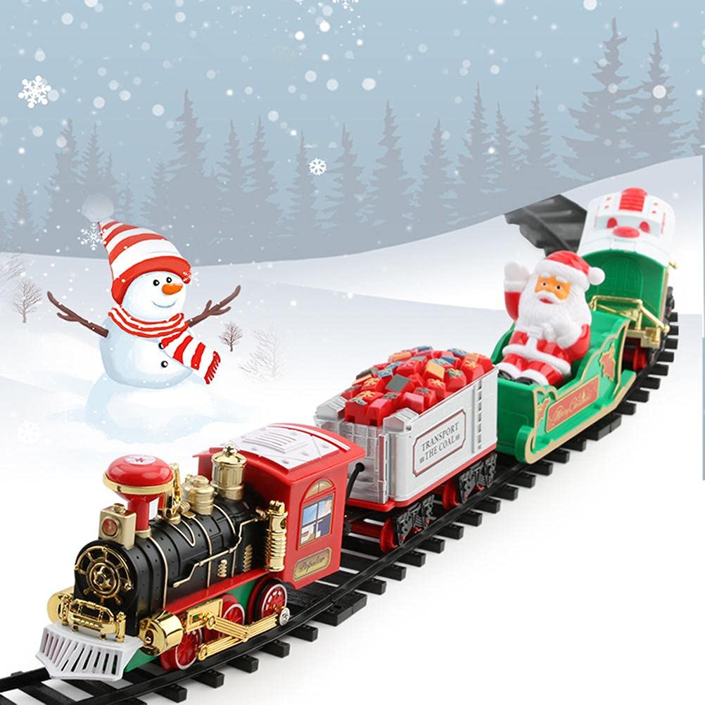 Jeffergarden Elektryczny Zestaw Bożonarodzeniowy Pociąg Dostawczy ABS Santa Express z świetlnym Dźwiękiem Tor o średnicy 88 Cm Zasilanie Akumulatorowe do Wakacji Pod choinką Pomysłowa Zabawa