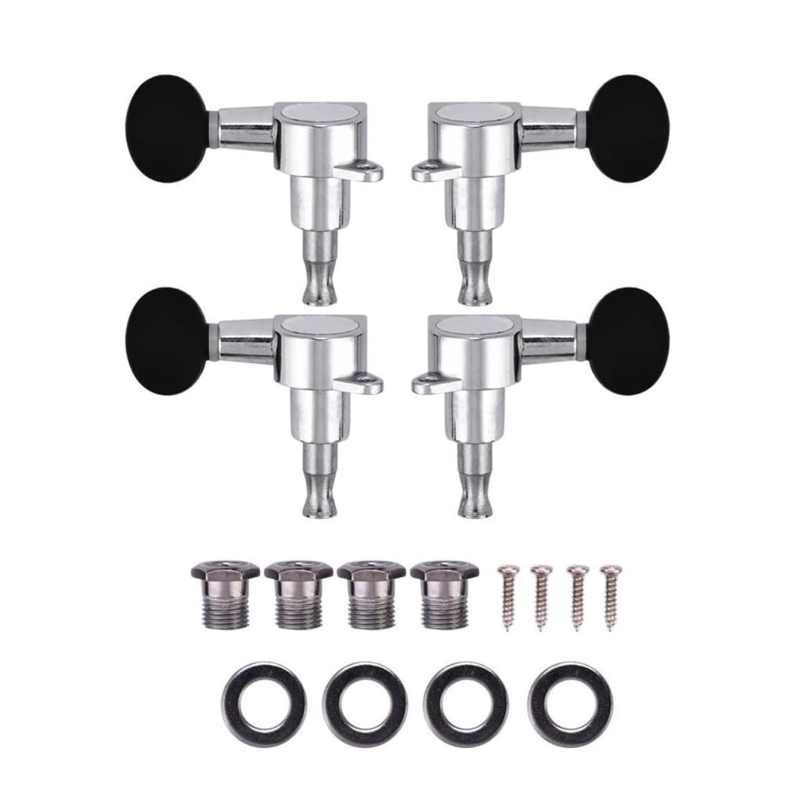 Dilwe Tuning Pioli per Ukulele 2L2R Ingranaggio Chiusa Accordatori d'Argento Testa di Macchina Nera in Lega di Zinco