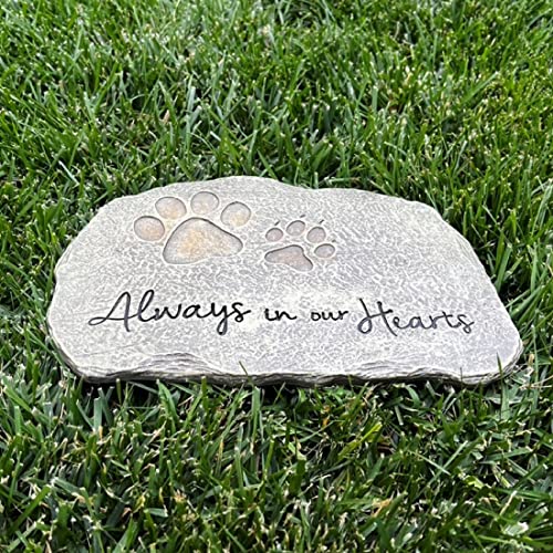 Lily's Home Pet Memorial Stone Engraved “Always In Our Hearts” Garden Grave Marker Stepping Stone Or Wall Display In Memory Of Loved Dog Or Cat. A Passing Away Gifts For Grieving Pet Parent. Polyresin #TOP1