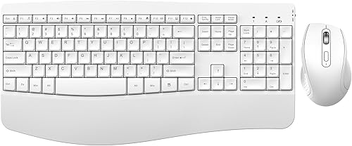 PEIOUS Teclado y mouse inalámbricos, teclado ergonómico y mouse combinados, teclado de tamaño completo, inalámbrico con reposamuñecas de palma,