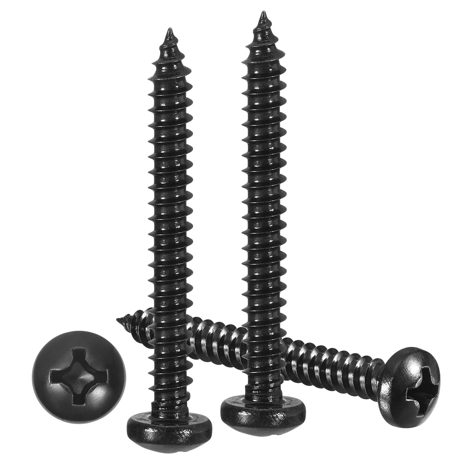 METALLIXITY Phillips Pan Head Self Tapping Screws(#8x1-1/2") 100Pcs, 304 Stainless Steel Self Drilling Screw for Metal Wood Plastic, for Cabinet Wall Shutter Plate Rock Furniture, Black