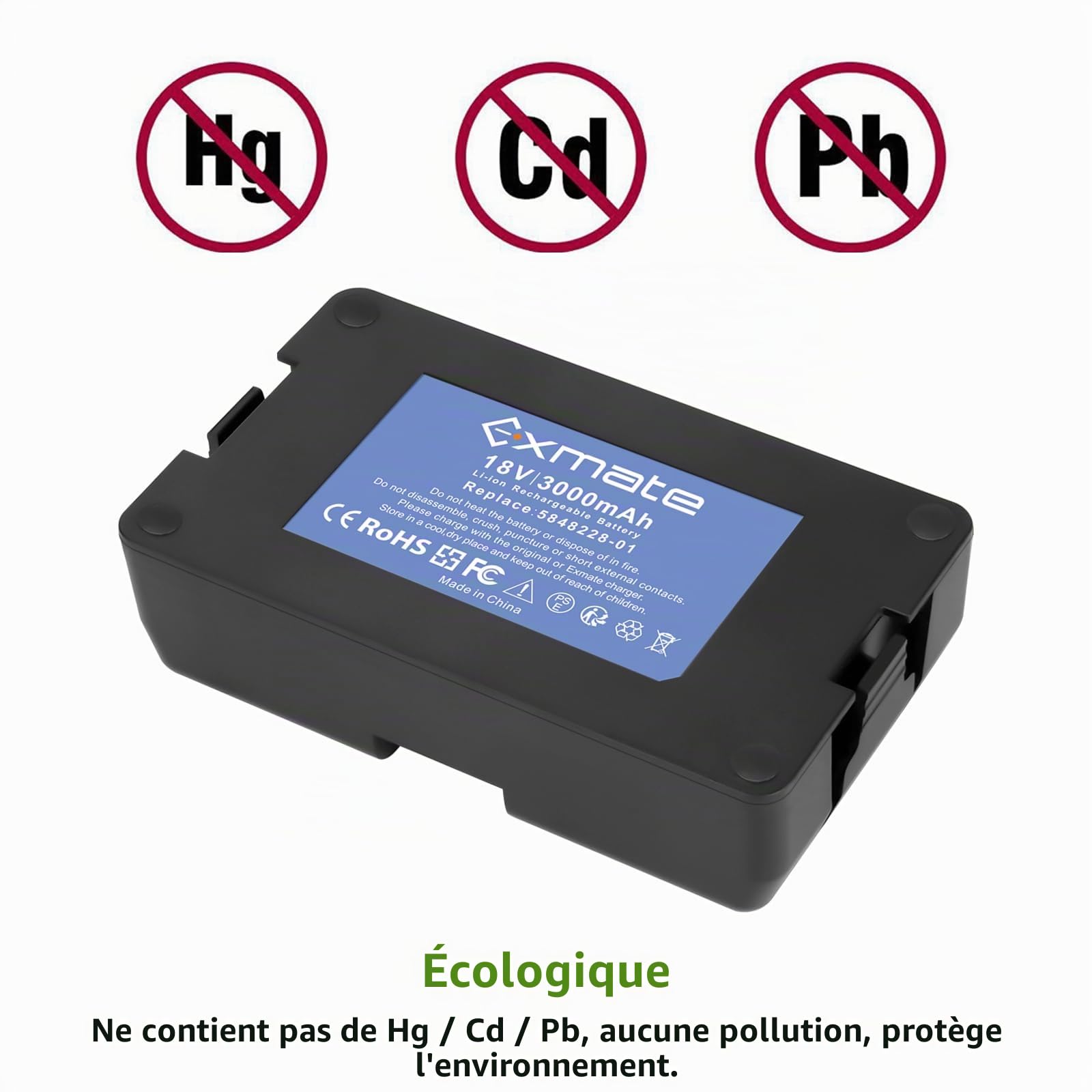 Exmate 18 V 3000mAh Batterie de Rechange pour Gardena Sileno Minimo 250, Gardena Sileno City/Life, Husqvarna Automower 115H/305/310/315/315X (2020) Tondeuse Robot à Batterie