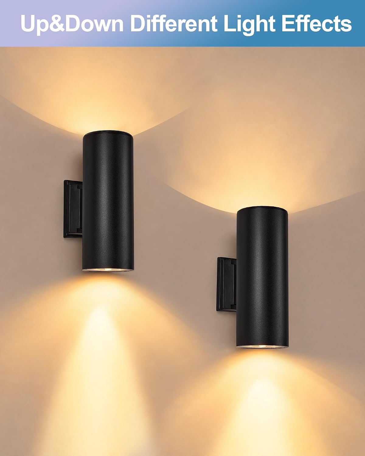 pearlstar 2 Pack Solar Wall Lights Outdoor Dusk to Dawn Solar Sconces Lights, Up & Down Warm White Glow IP65 Waterproof Wall Mount Lamp for Outside Garage Fence Patio Porch Yard, 10.6"