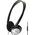 Panasonic Headphones, On-Ear Lightweight Earphones with Microphone and XBS for Extra Bass and Clear, Natural Sound, 3.5mm Jack for Phones and Laptops, Work from Home - RP-HT21M Black & Silver