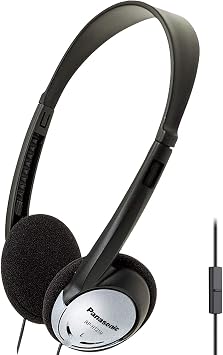 Panasonic Headphones, On-Ear Lightweight Earphones with Microphone and XBS for Extra Bass and Clear, Natural Sound, 3.5mm Jack for Phones and Laptops, Work from Home - RP-HT21M Black & Silver
