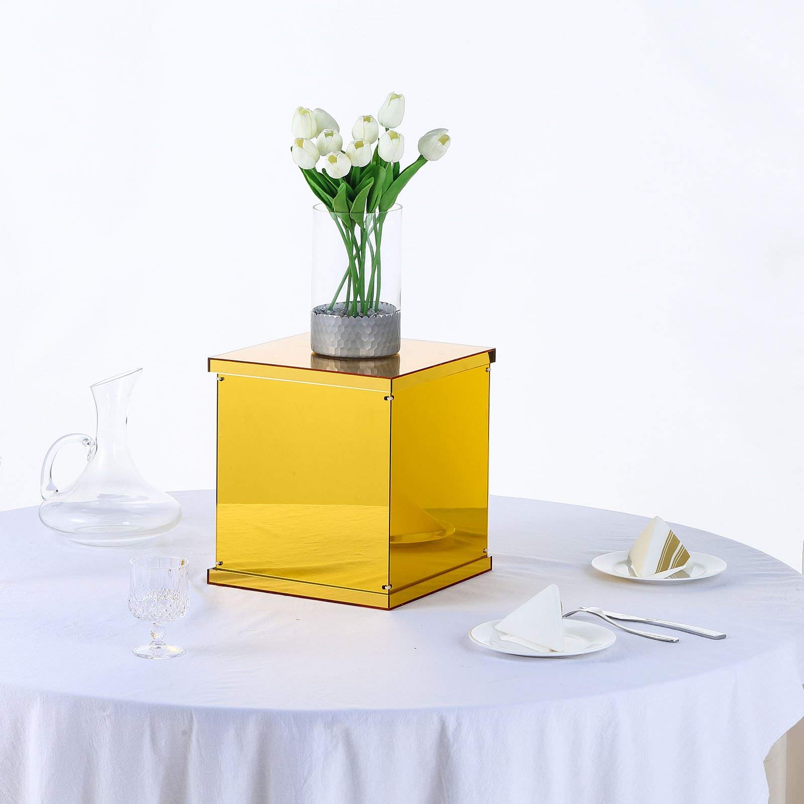 12" Gold Mirror Finish Acrylic Pedestal Risers, Display Boxes