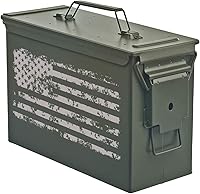 Vista 1 de Caja de almacenamiento de latas de munición grabada con la bandera estadounidense (30 Cal)