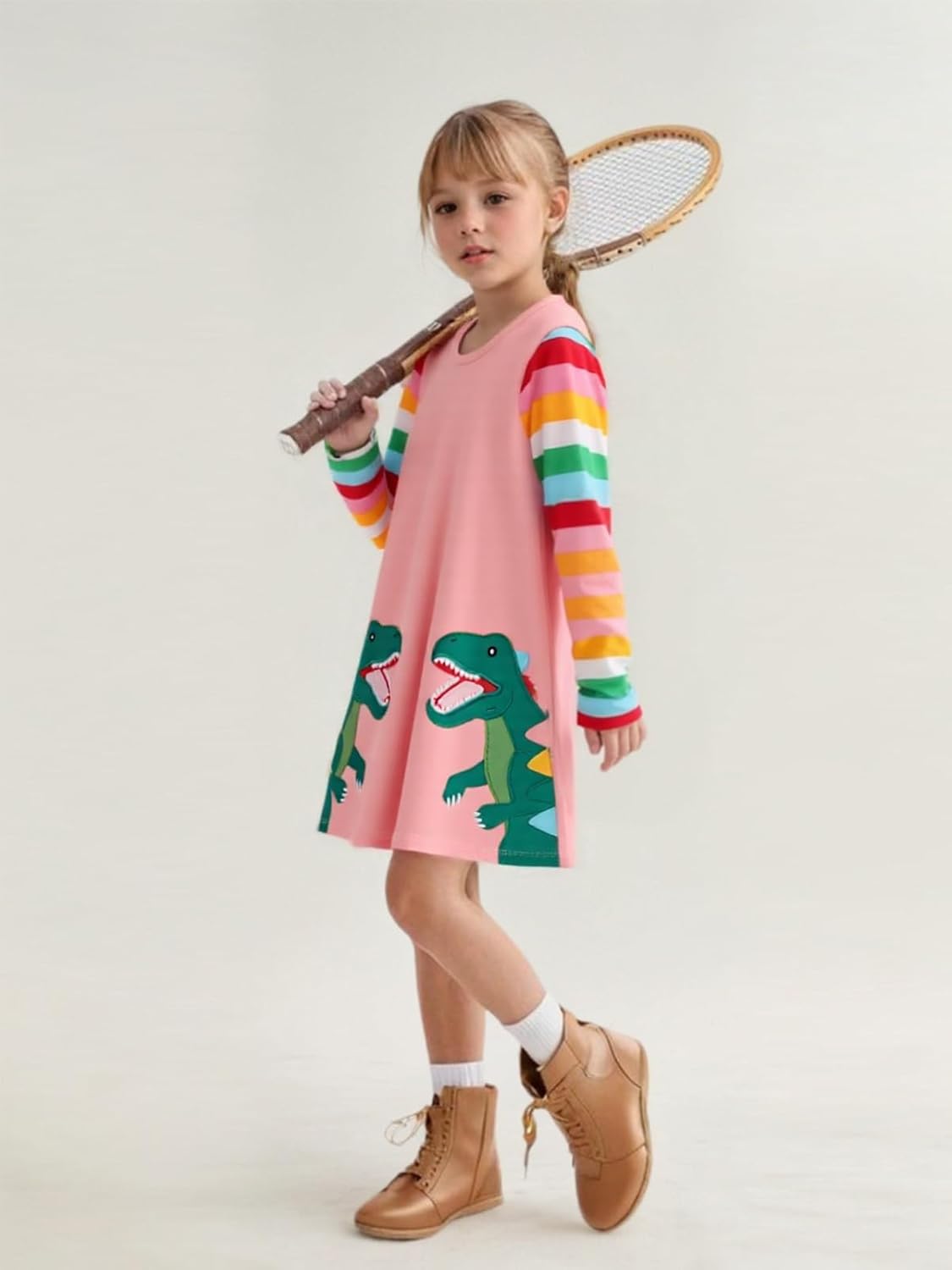 Frogwill Winter Toddler Girls Rainbow Pencils Sweatshirt Dress Long Sleeve Outfit - Image 2