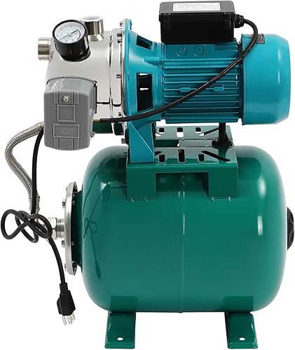 Miniatura 12 de Bomba de pozo poco profundo 1HP con tanque de presión, cabeza máxima de 148 pies, bomba de riego de acero inoxidable de 800 GPH con interruptor