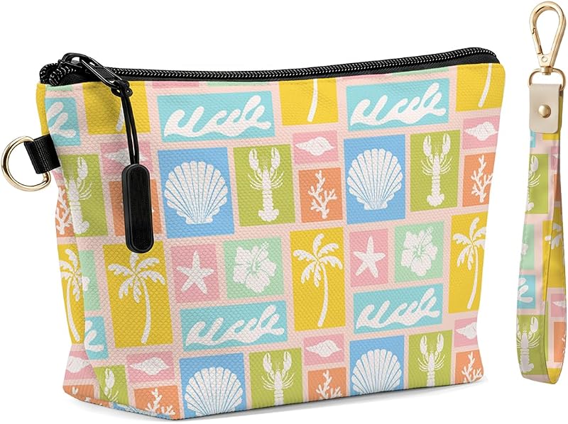 Necessaire Fokongna com chaveiro e alça de pulso, estampa Tropical Elements, Pacote com 2