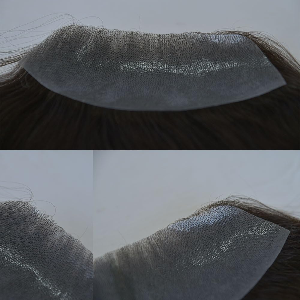 Peruka męska Peruka z linii włosów dla mężczyzn ludzkich 7x16cm PU Skin Base D Style Frontal Hairline Hairpieces Peruka dla mężczyzn(1B#)