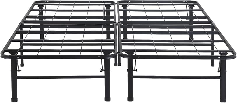 Dopinmin Foldable King Size Bed Frame Adjustable Metal Platform Bed Heavy Duty Steel Slat Profile Sturdy Base Noise-Free Easy Assembly,BlackKing