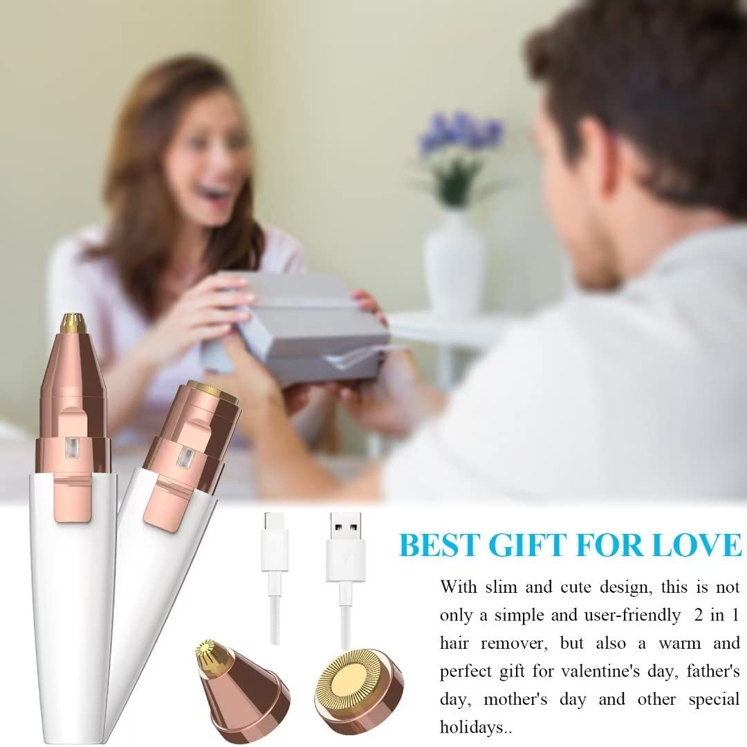 Maquinilla de afeitar de cejas, depilación facial para mujeres, (recargable por USB), recortadora de cejas 2 en 1 y removedor de vello 100% indoloro con luz para nariz, labios, cara, cuerpo 8